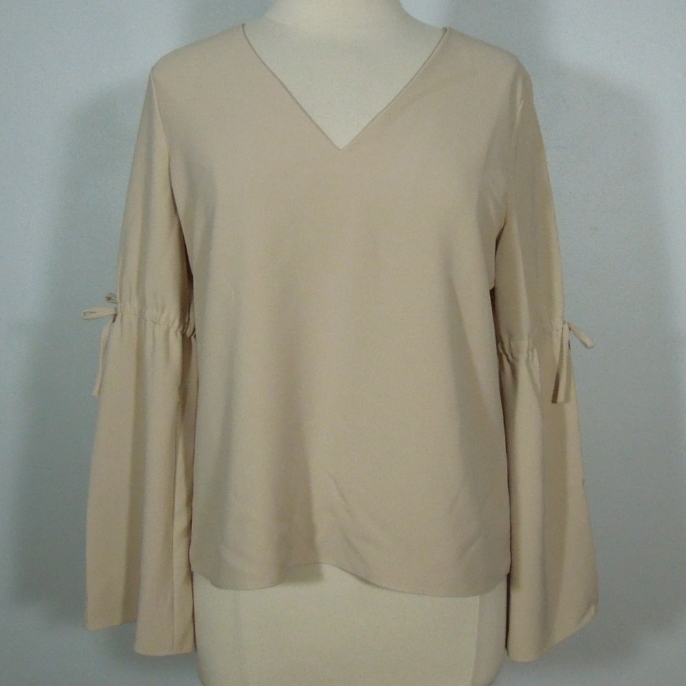 Cooper & Ella Beige Long Sleeve V-Neck Blouse